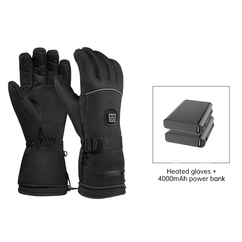 Black rechargeable heated snow gloves for winter ski Outdoor activity gloves for winter