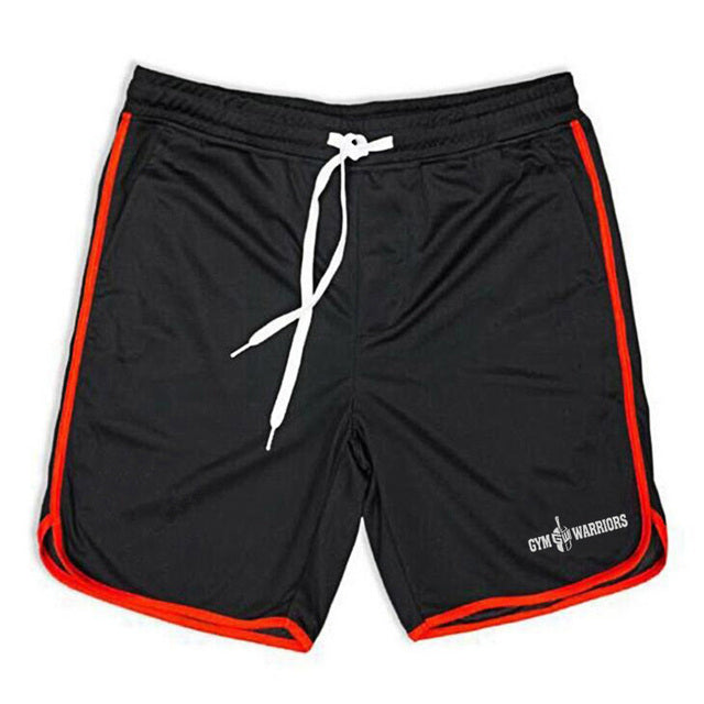 Black shorts with red trim and 'Gym Warriors' logo on a white background