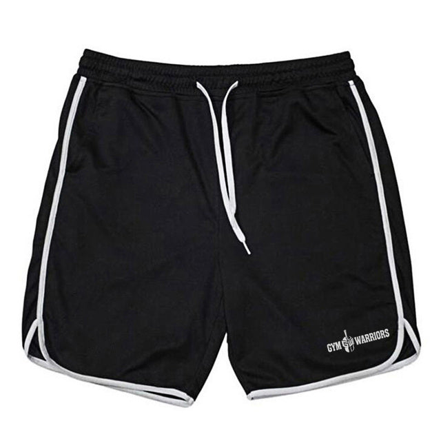 Black shorts with white trim and 'Gym Warriors' logo on a white background