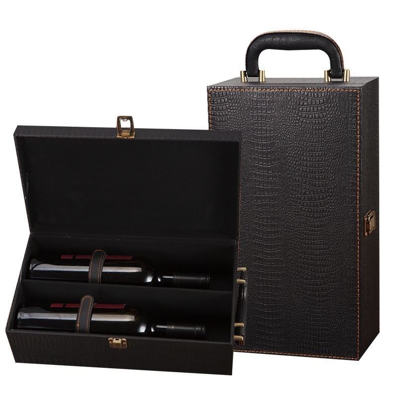 Black wine case with two bottles inside on a white background