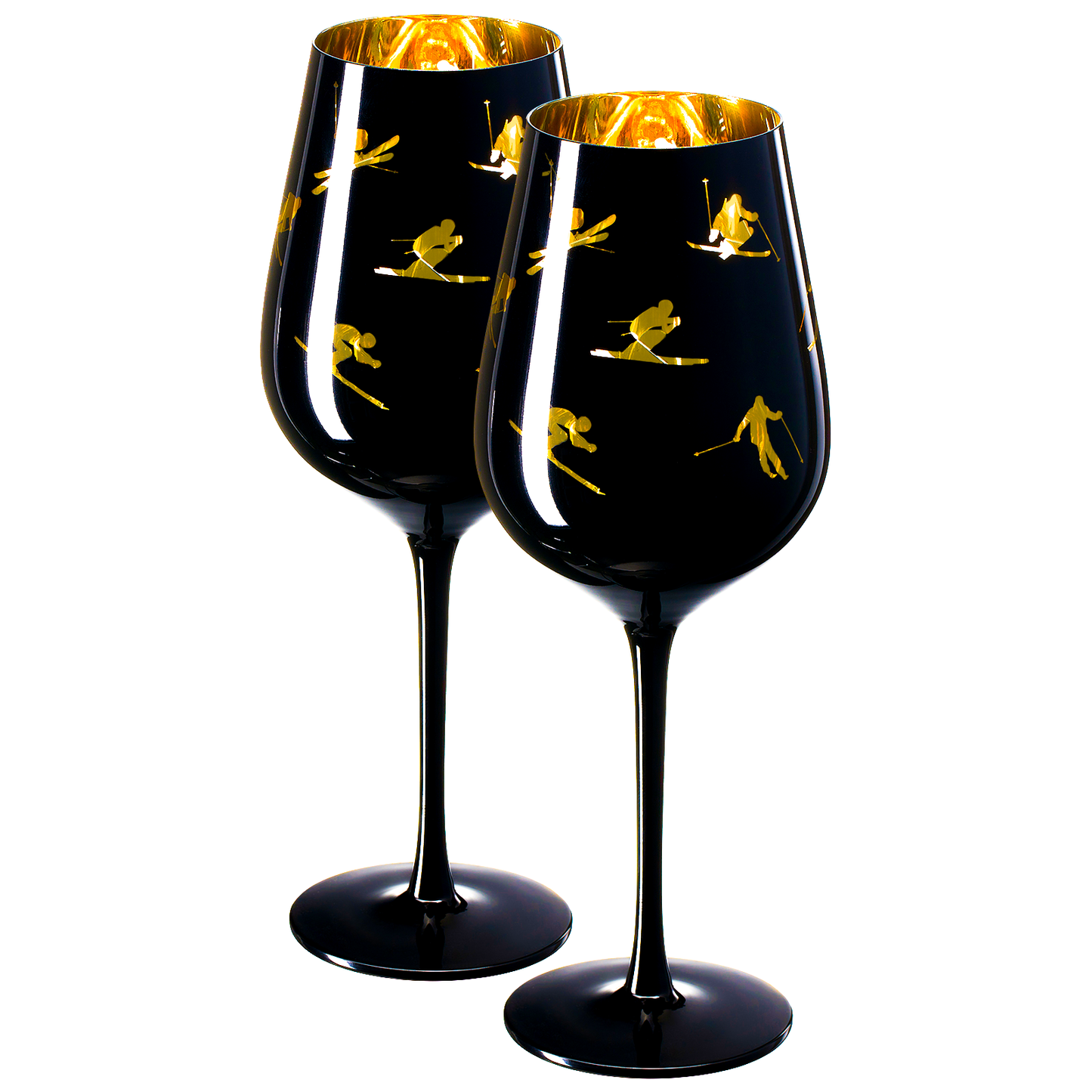 Crystal Stemmed Skiing, Apres Ski Skiier Wine Glasses Goblets - Set of 2-0