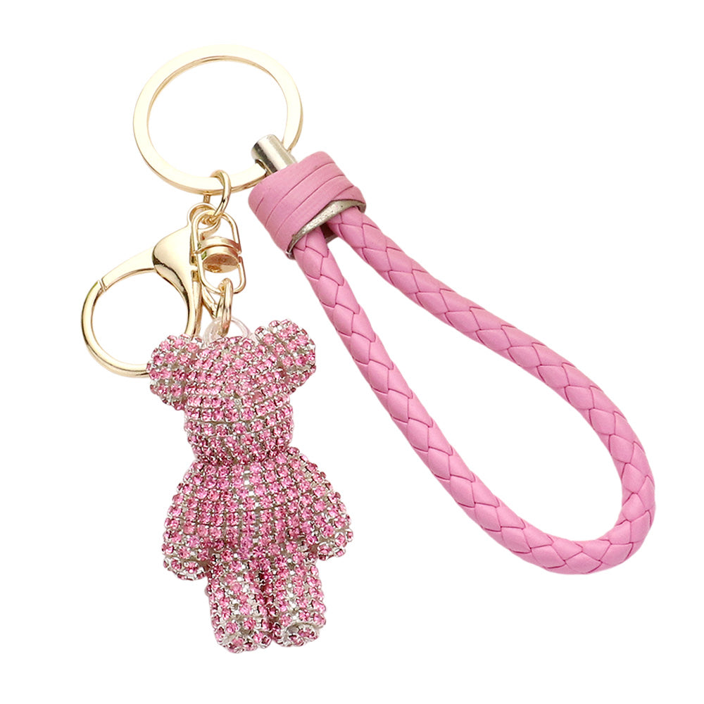 Bling Bear Figure Faux Leather Strap  Bag Charm