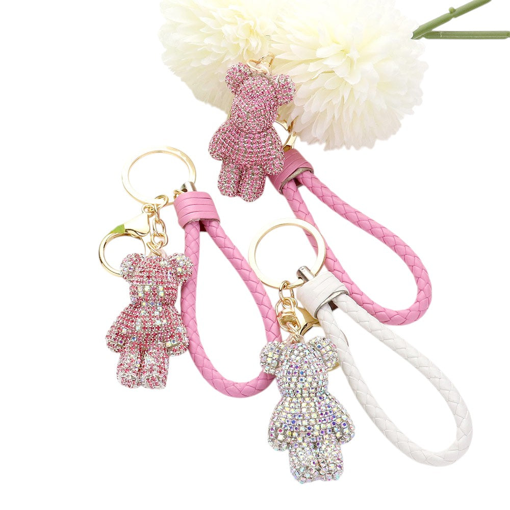 Bling Bear Figure Faux Leather Strap  Bag Charm