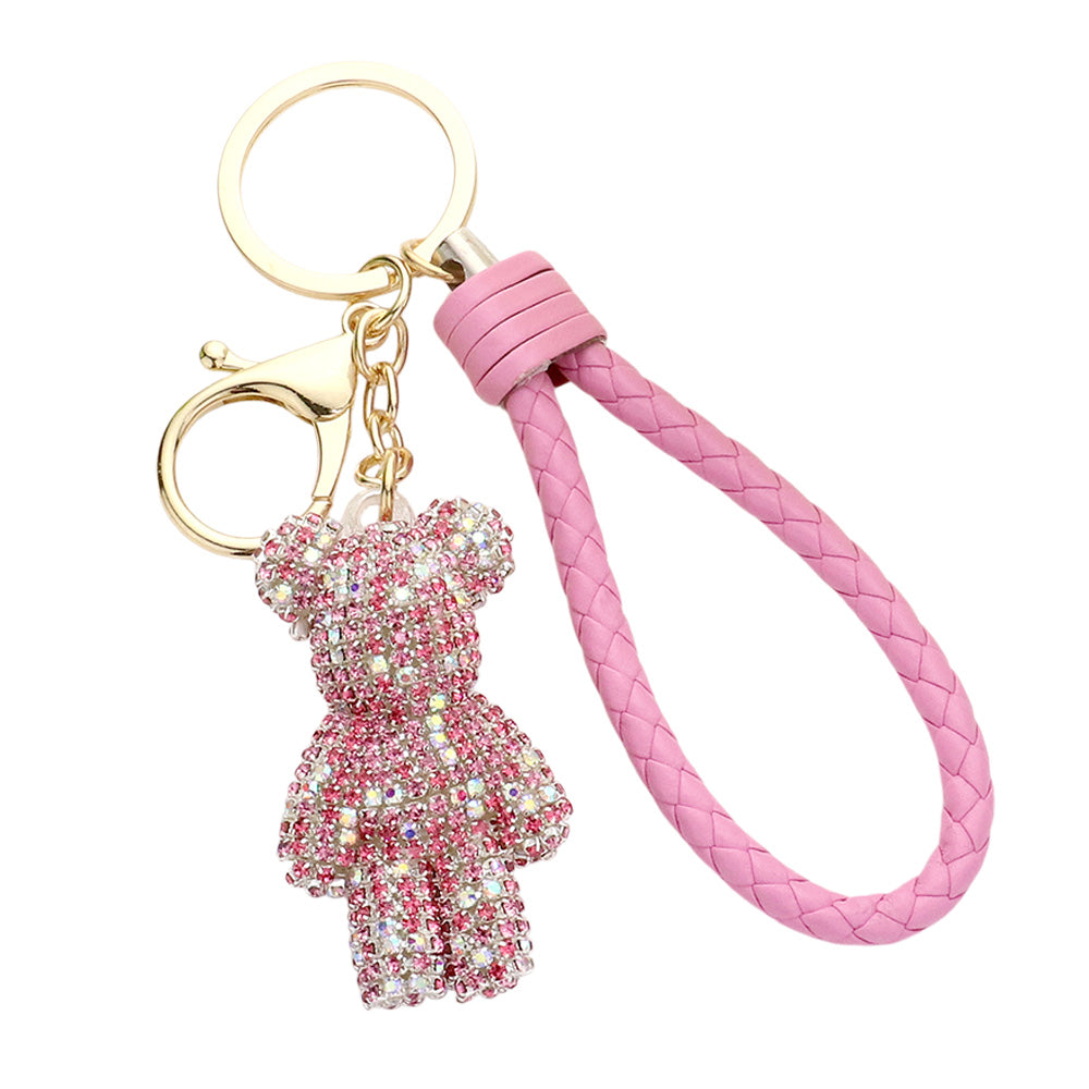 Bling Bear Figure Faux Leather Strap  Bag Charm