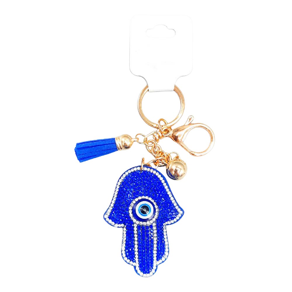 Evil Eye Pointed Bling Hamsa Hand Tassel Keychain