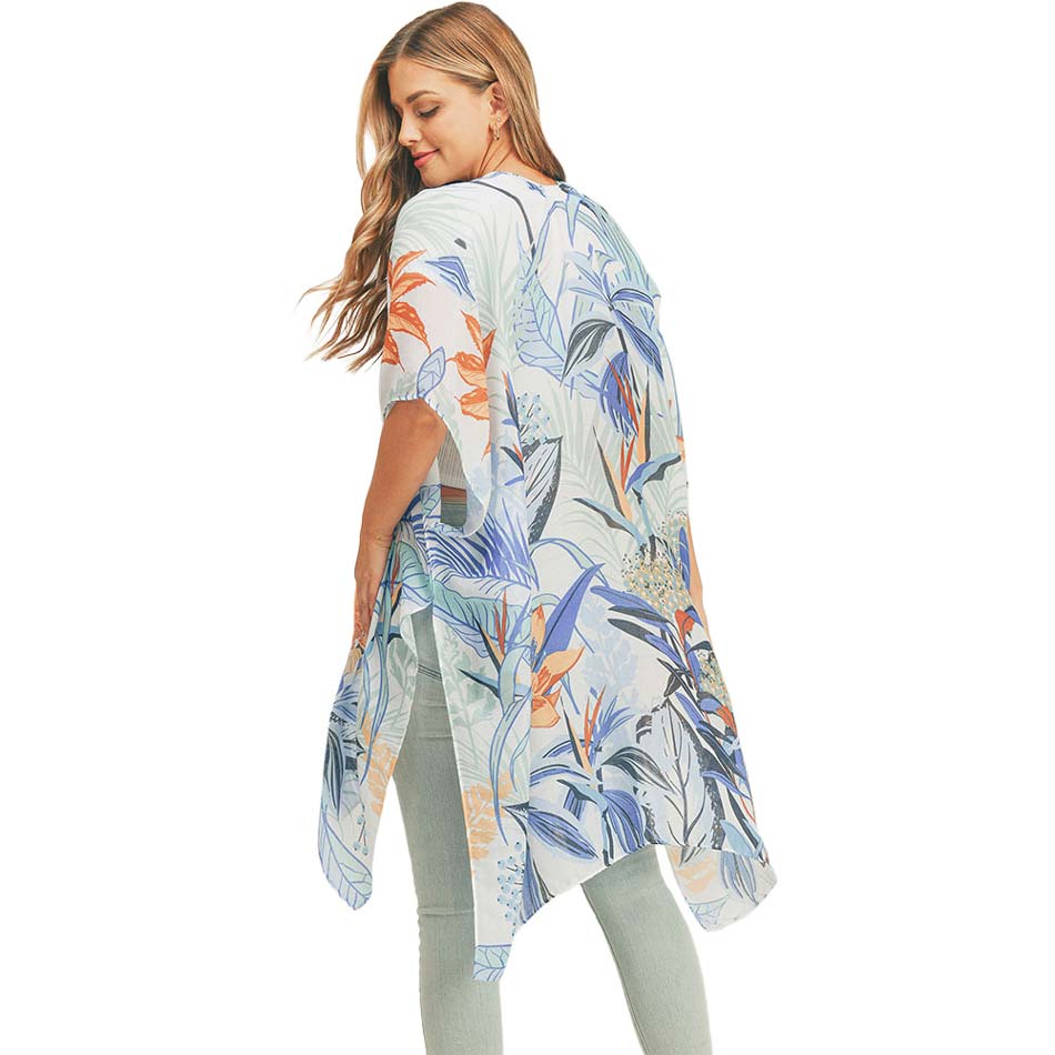 Flower Leaf Print Cover Up Kimono Poncho