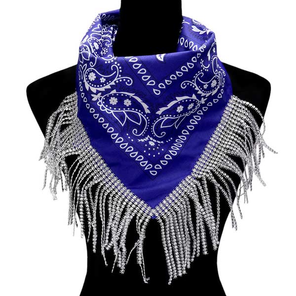 Rhinestone Like Fringe Cowgirl Bandana Scarf