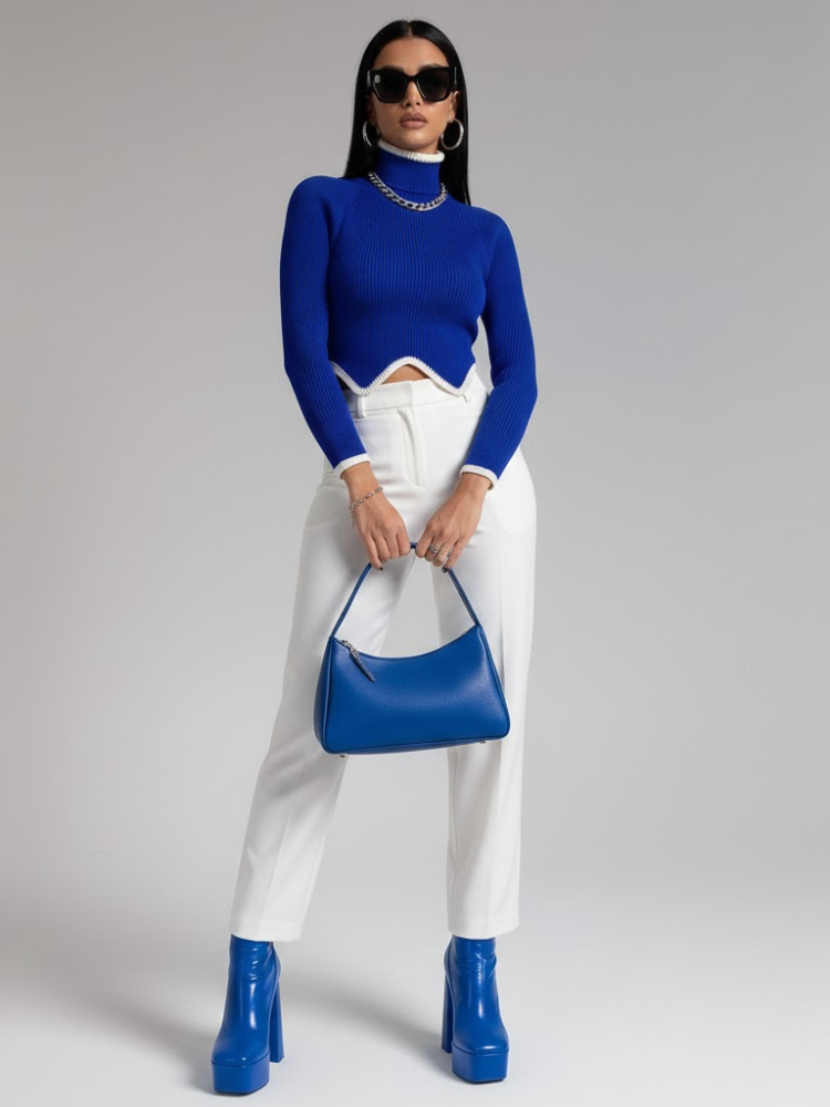 Blue Ribbed Knit Sweater LENOX: New Colección COUTURE in NOLITA - BYMANYC ® New York-2