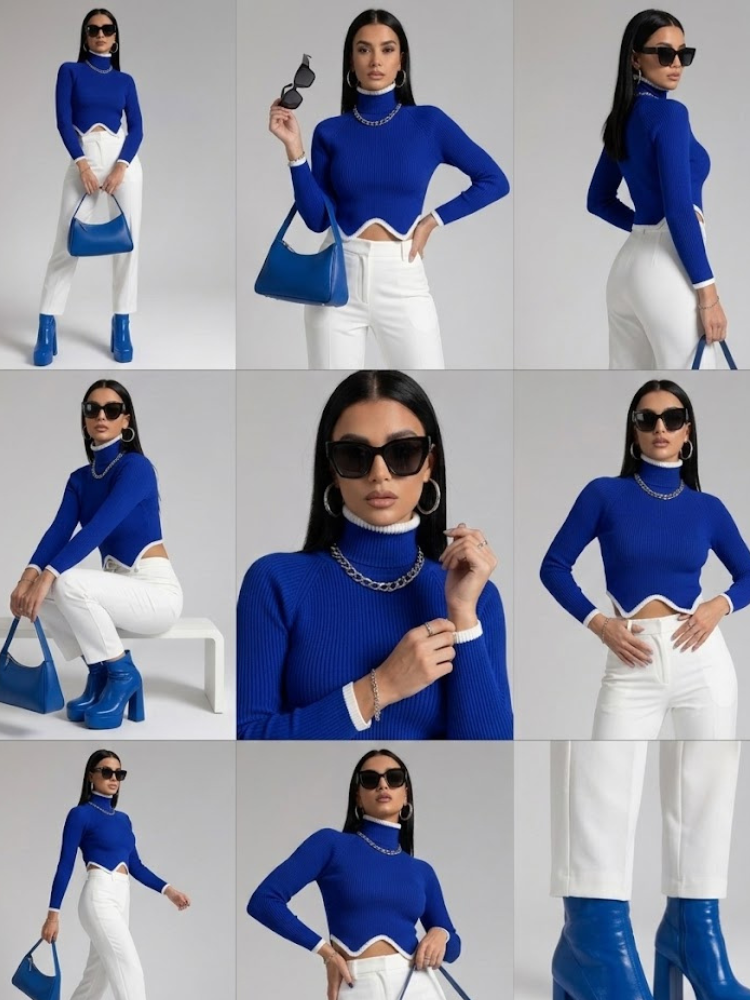 Blue Ribbed Knit Sweater LENOX: New Colección COUTURE in NOLITA - BYMANYC ® New York-1
