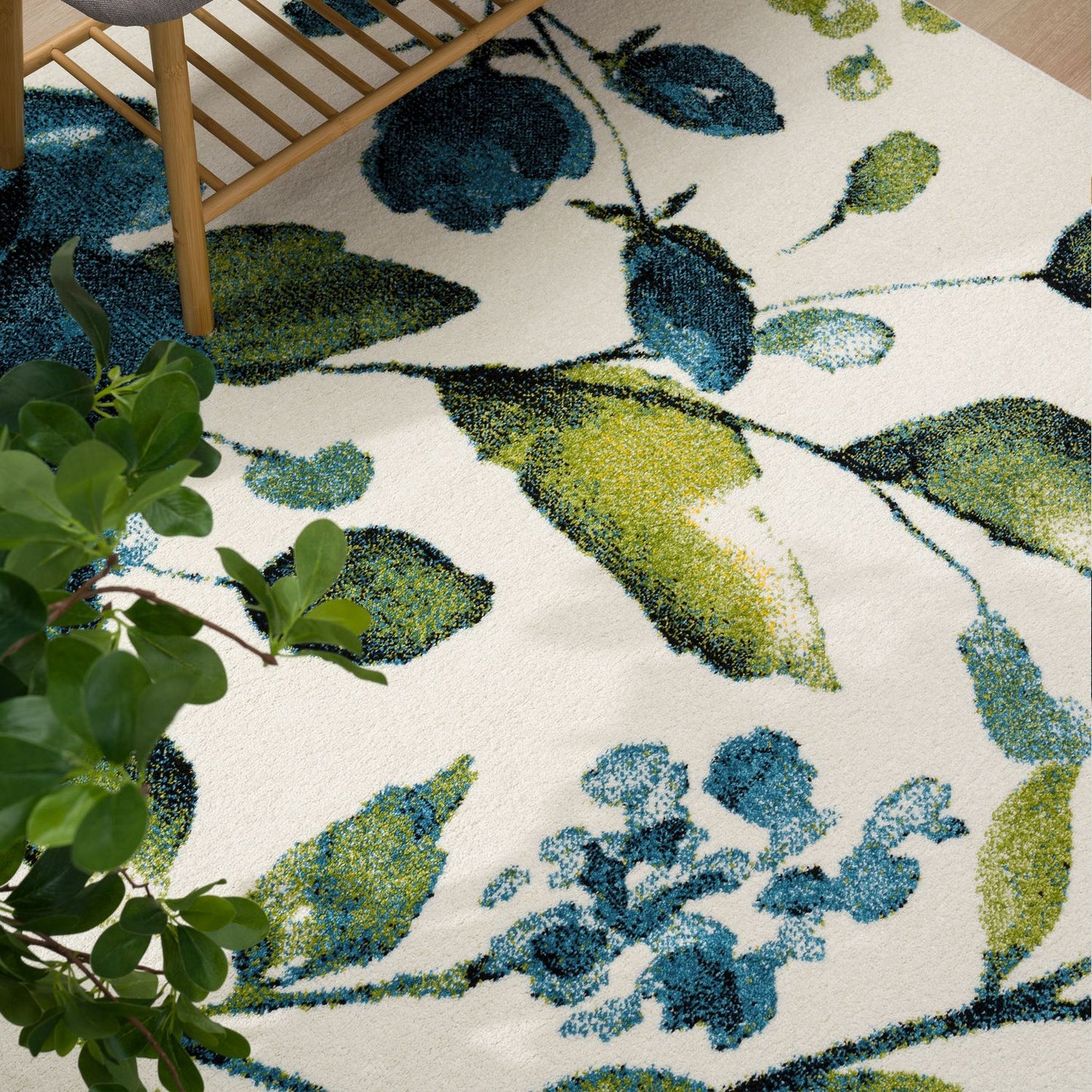 Artful Area Rug with Artful Watercolor Roses in Blue-1