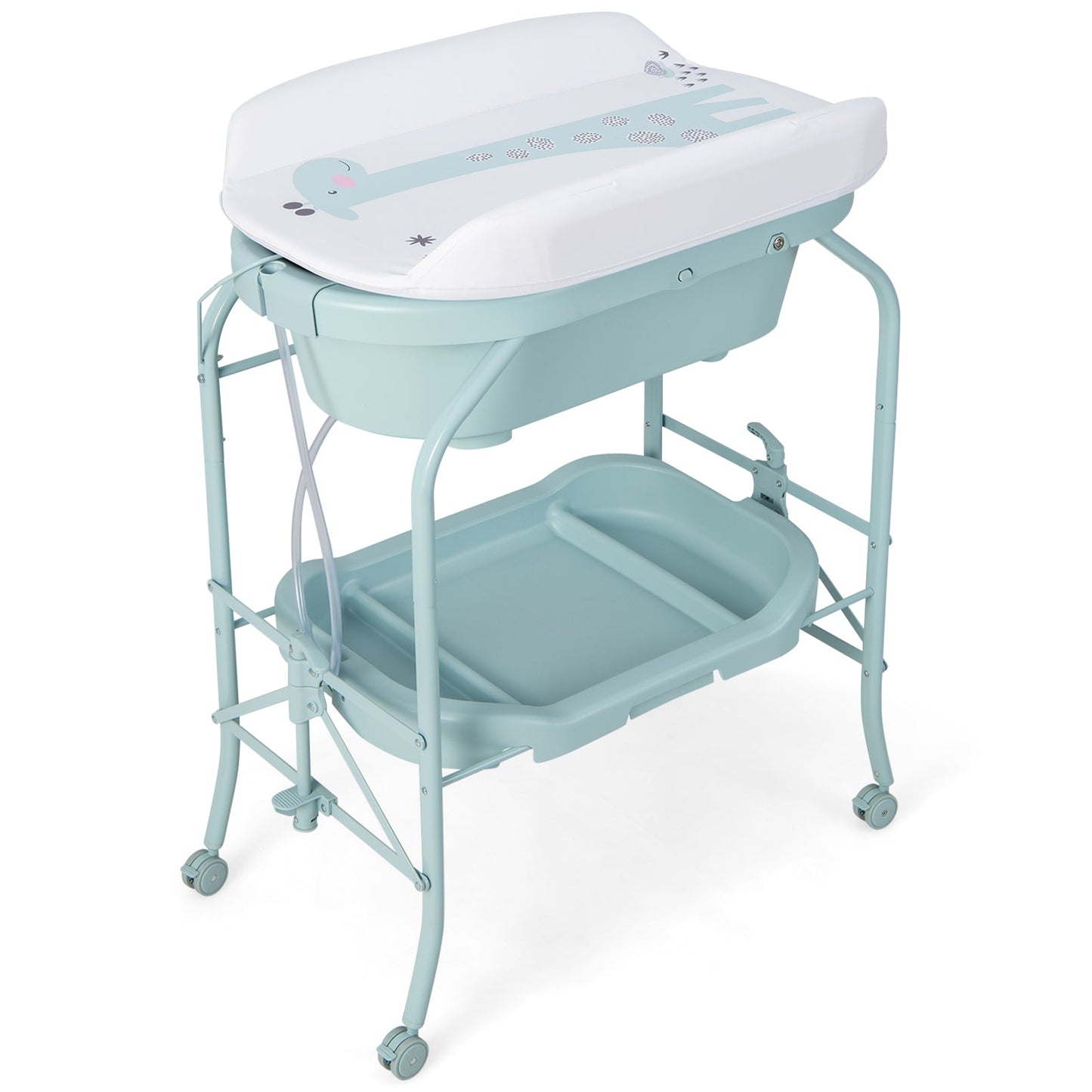 Folding Baby Changing Table with Bathtub and 4 Universal Wheels