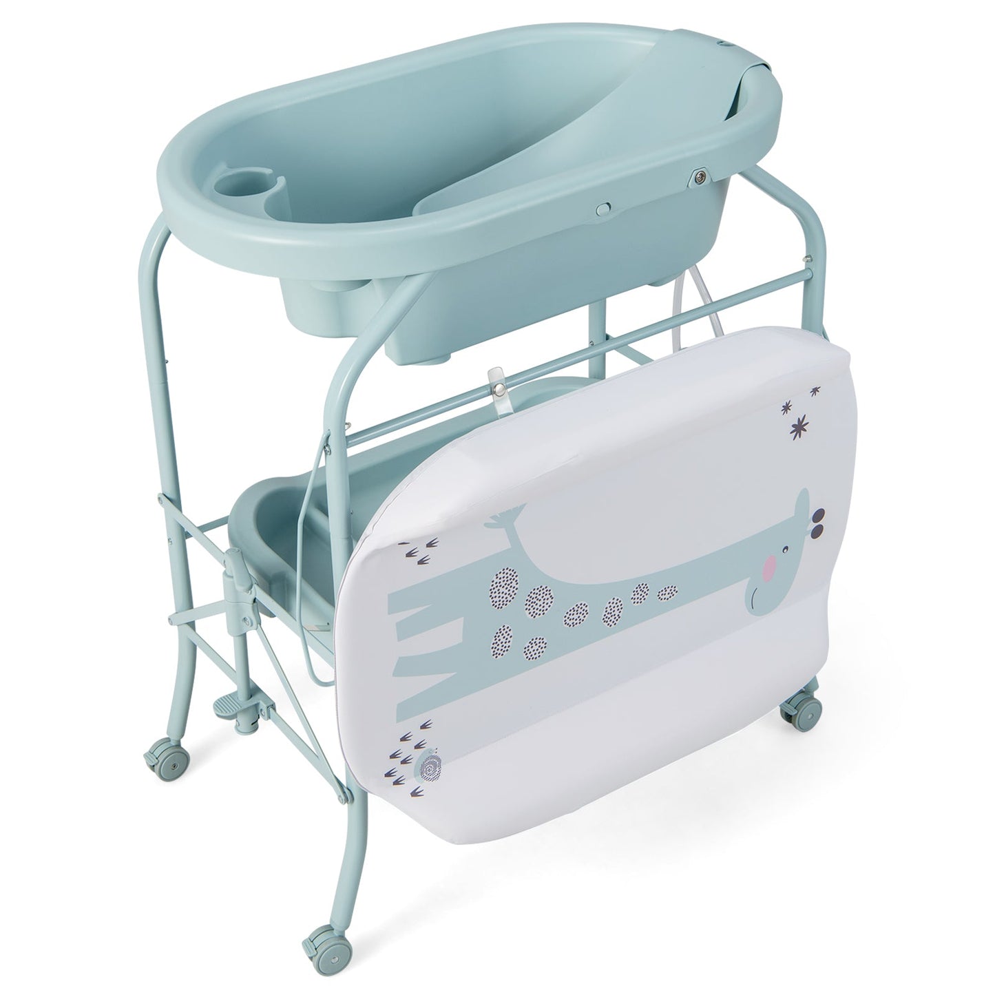 Folding Baby Changing Table with Bathtub and 4 Universal Wheels