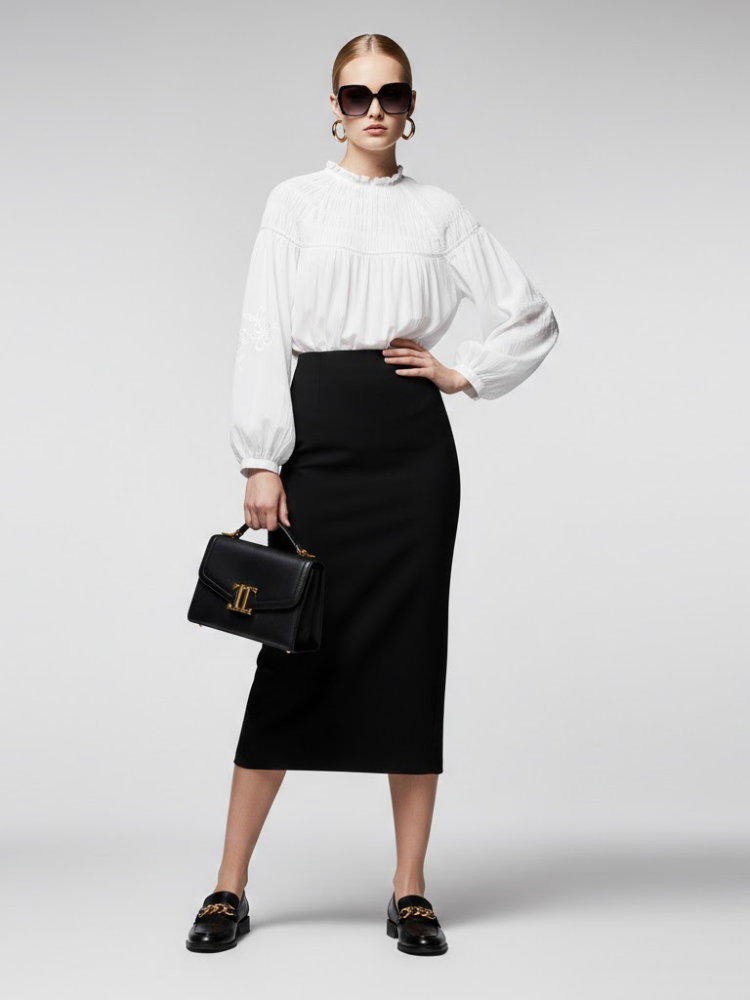 Bohemian White Cotton Blouse with Smocked Detail and Embroidery • BYMANYC ® New York-0