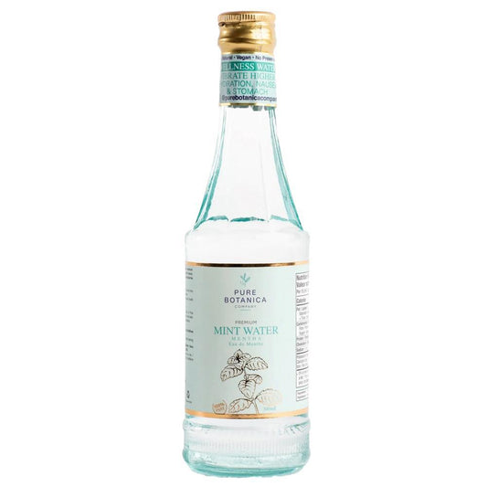 Bottle of Pure Botanica Mint Water on a white background