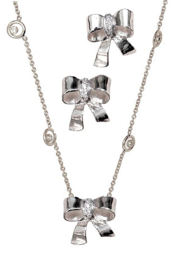 Bow Necklace-14K gold with diamonds on Karma chain with diamond dots-2