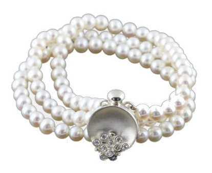 Bowl of Overflowing Diamonds on pearls-Bracelet- Sterling silver-3
