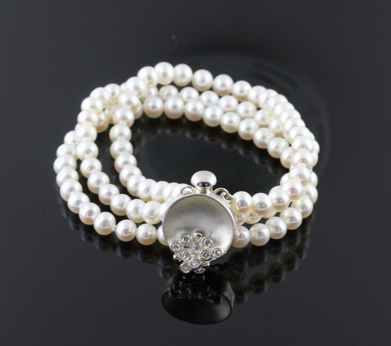 Bowl of Overflowing Diamonds on pearls-Bracelet- Sterling silver-1