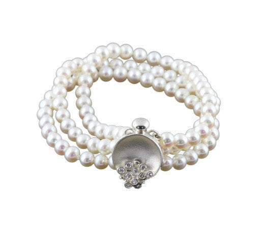 Bowl of Overflowing Diamonds on pearls-Bracelet- Sterling silver-5