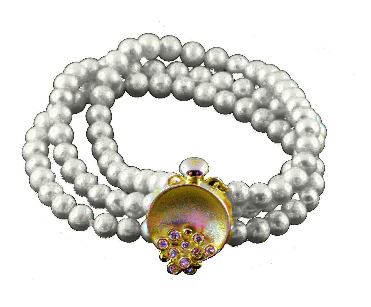 Bowl of Overflowing Diamonds on pearls-Bracelet- Sterling silver-6