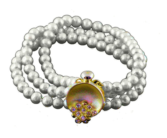 Bowl of Overflowing Diamonds on pearls-Bracelet- 18K gold-0