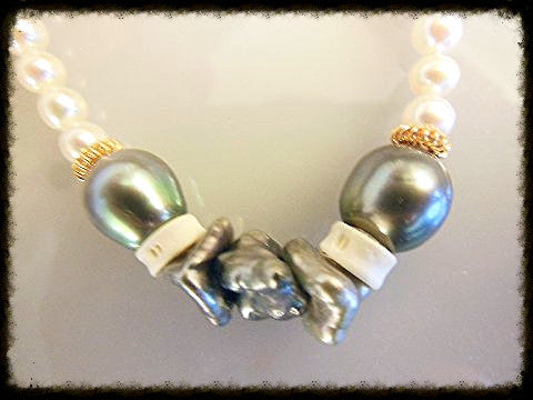 Tahitian and Chinese pearls convertable necklace/ bracelet-0