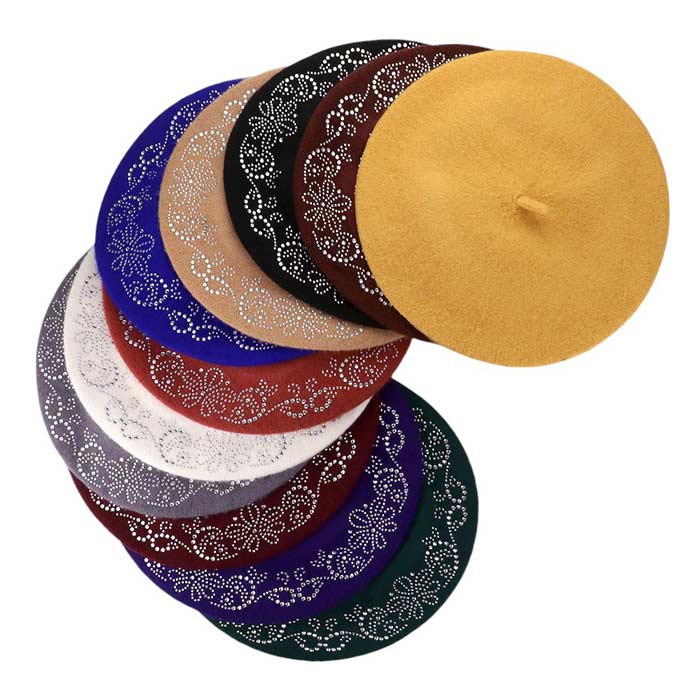 Flower Bling Studded Beret Hat