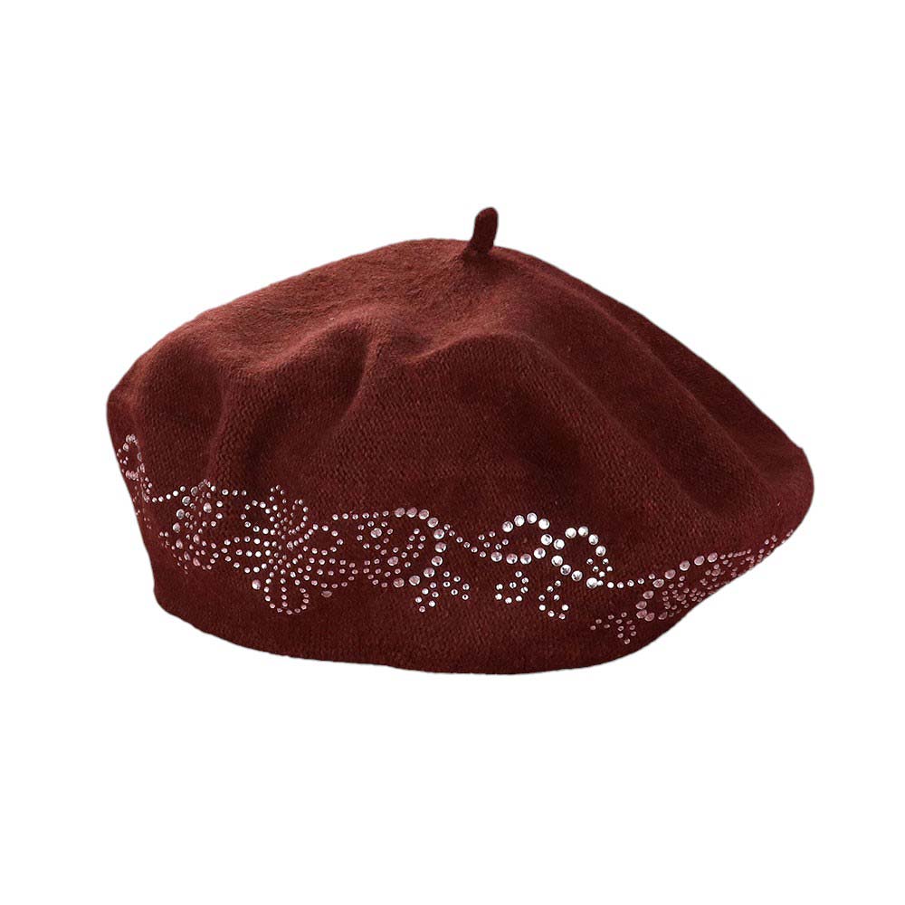 Flower Bling Studded Beret Hat