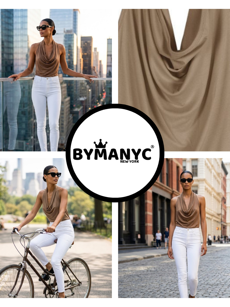 Brown MIDTOWN Halter Draped Top Prêt-à-Porter BYMANYC ® New York-3