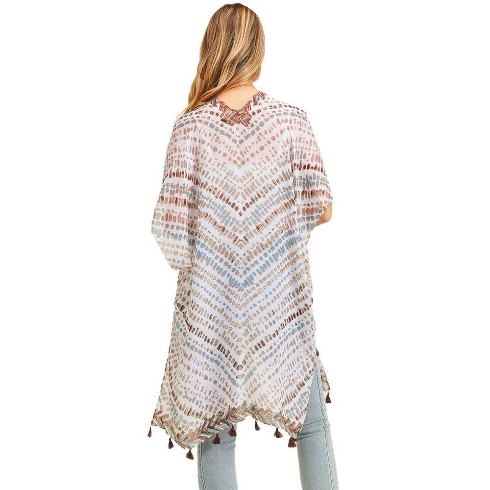Multi Dash Pattern Tassel Cover Up Kimono Poncho