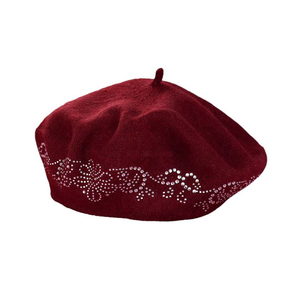 Flower Bling Studded Beret Hat
