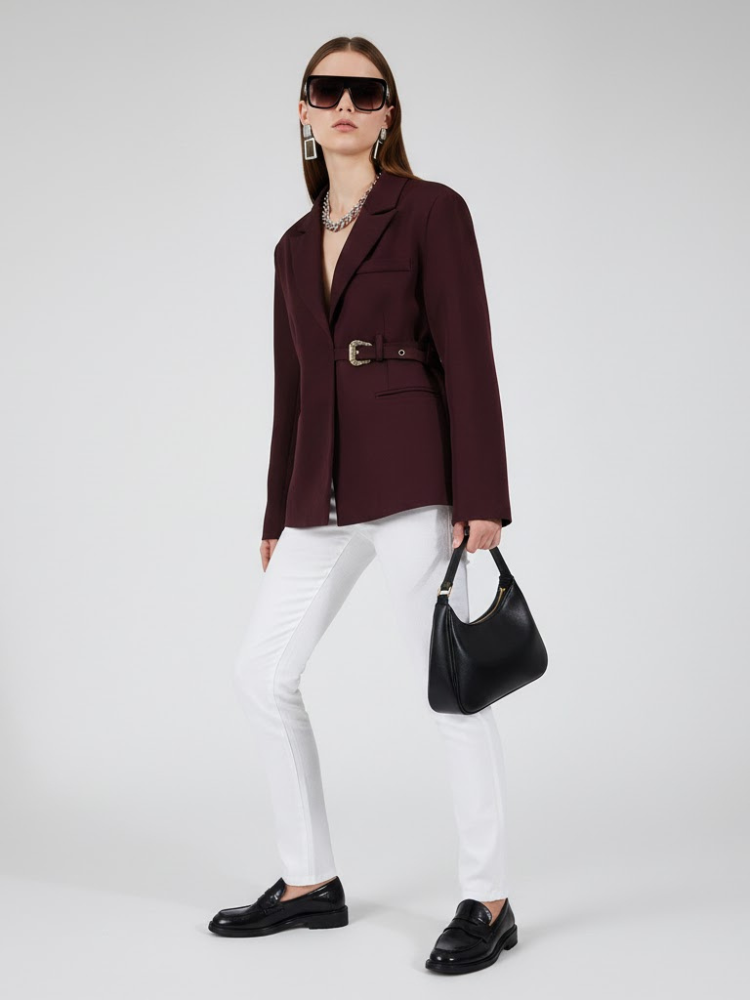 Burgundy Tailored Jacket with Buckle - RED HOOK: New Collection COUTURE in BROOKLYN - BYMANYC ® New York-2