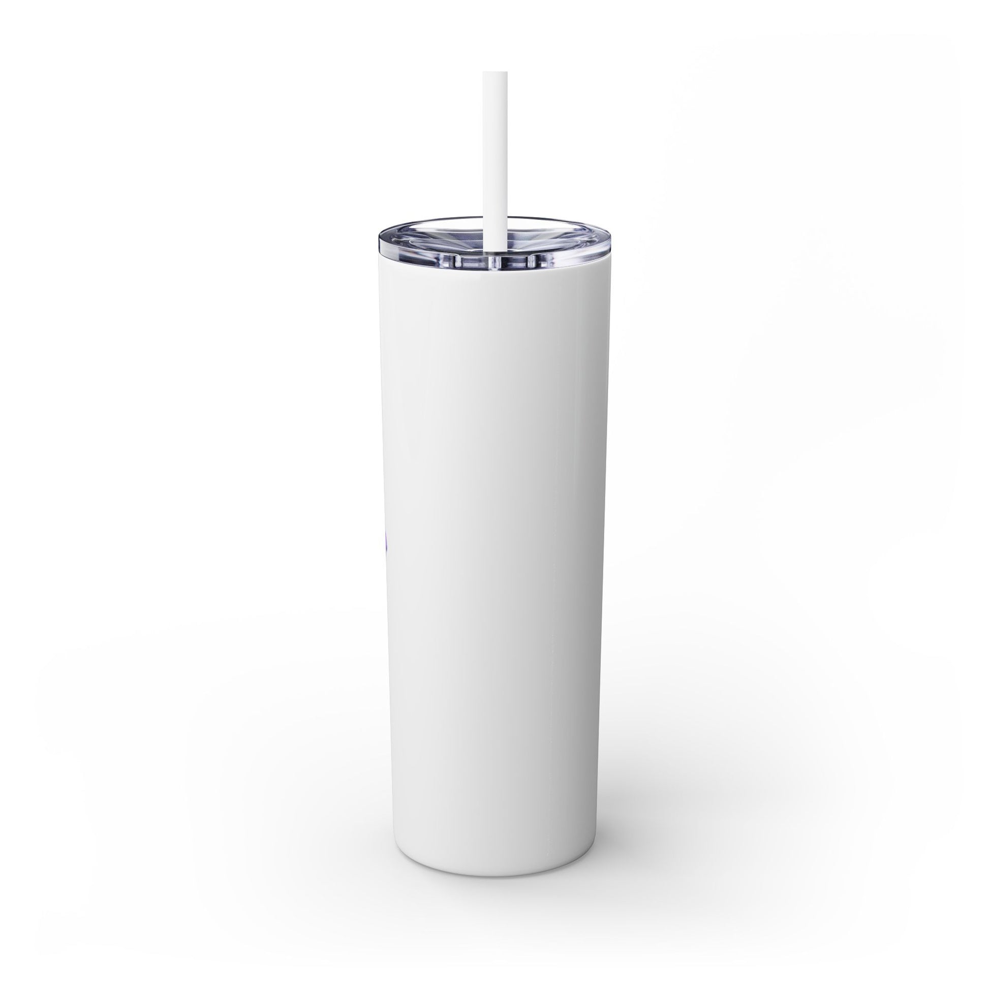 White tumbler with a straw on a white background