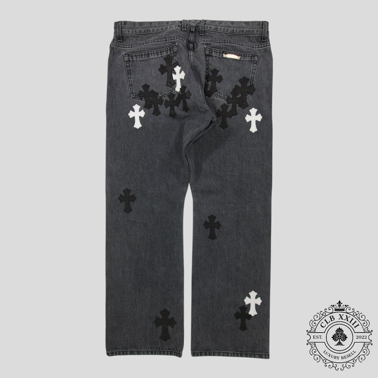 Chrome Heart Fleur Knee Denim in Black/White