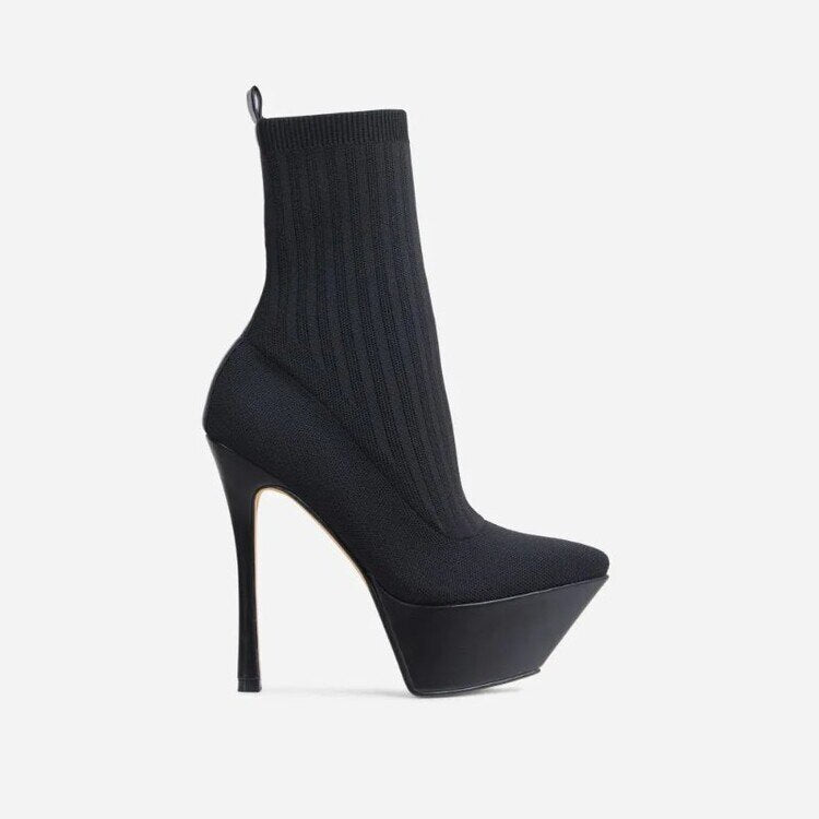 New High heel 13cm Stiletto Heel Sock Boots Long Pointed Toe Sexy Women Fashion Nightclub Ankle Boots 44