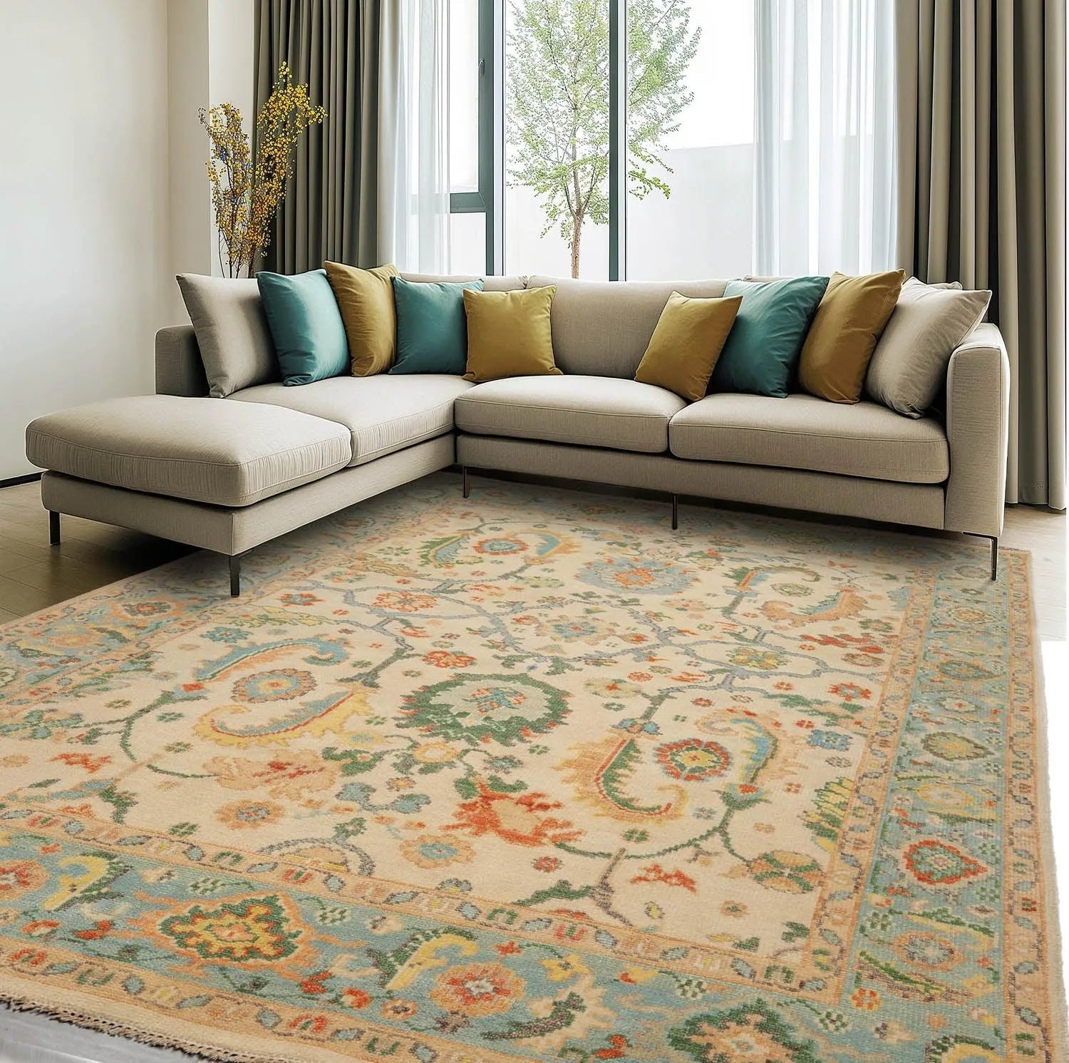 LoomBloom Multi Size Beige Hand Knotted Arts & Crafts/Mission Oushak Wool Oriental Rug-1