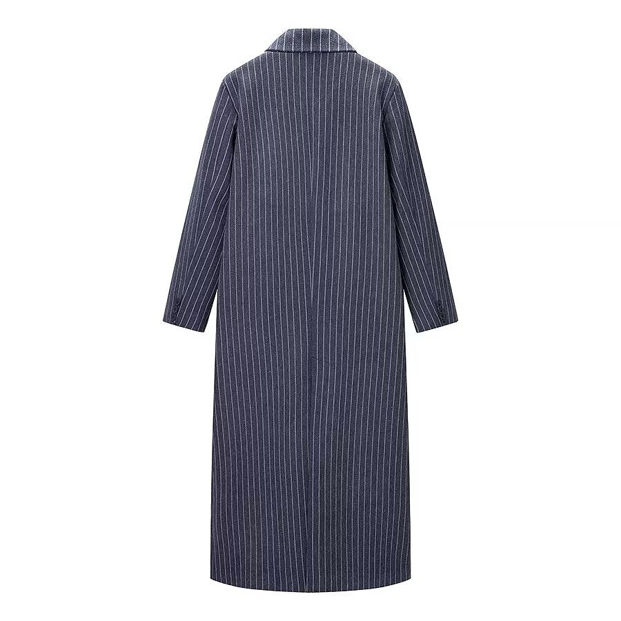 Stripe Wool Blend Long Casual Coat for Women