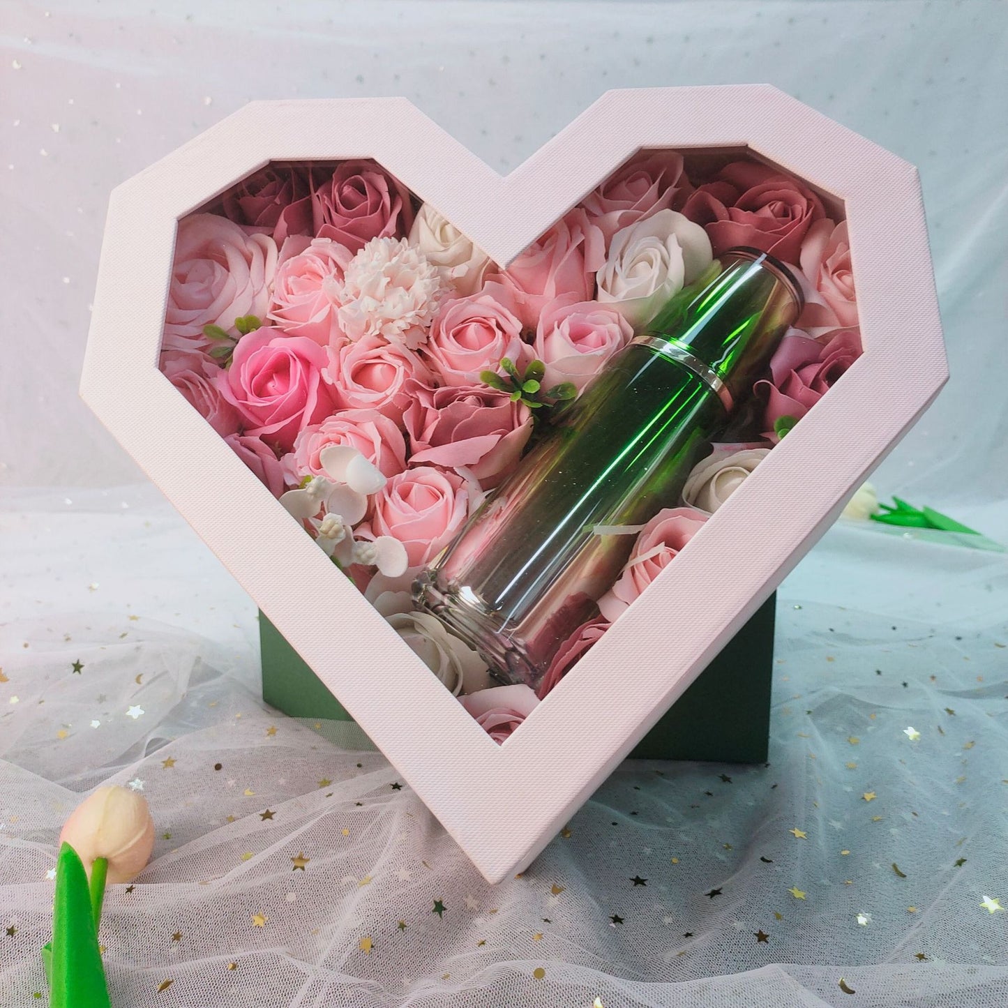 Valentine's Day Companion Romantic Roses Gift Box Open Window Transparent Diamond Heart-Shaped Gift Box