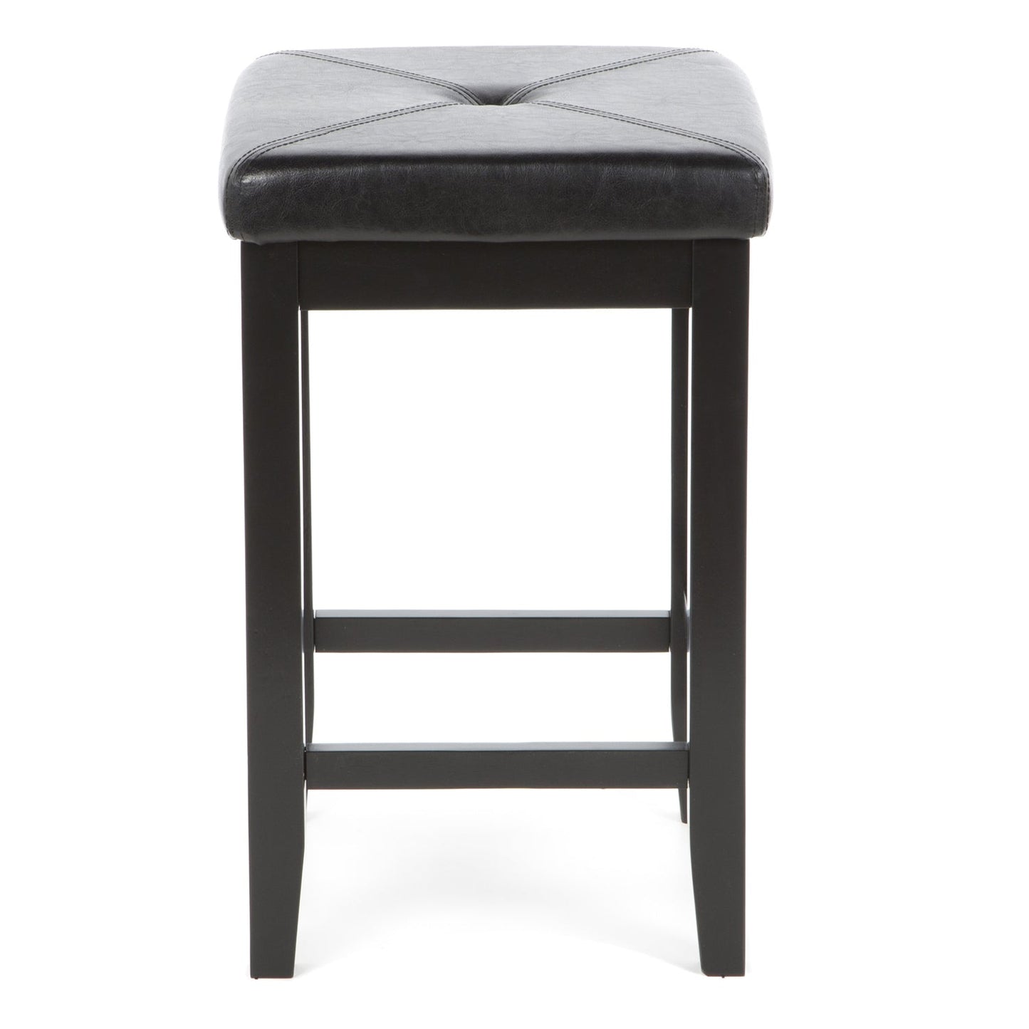Set of 2 - Black 24-inch Backless Barstools with Faux Leather Seat-2