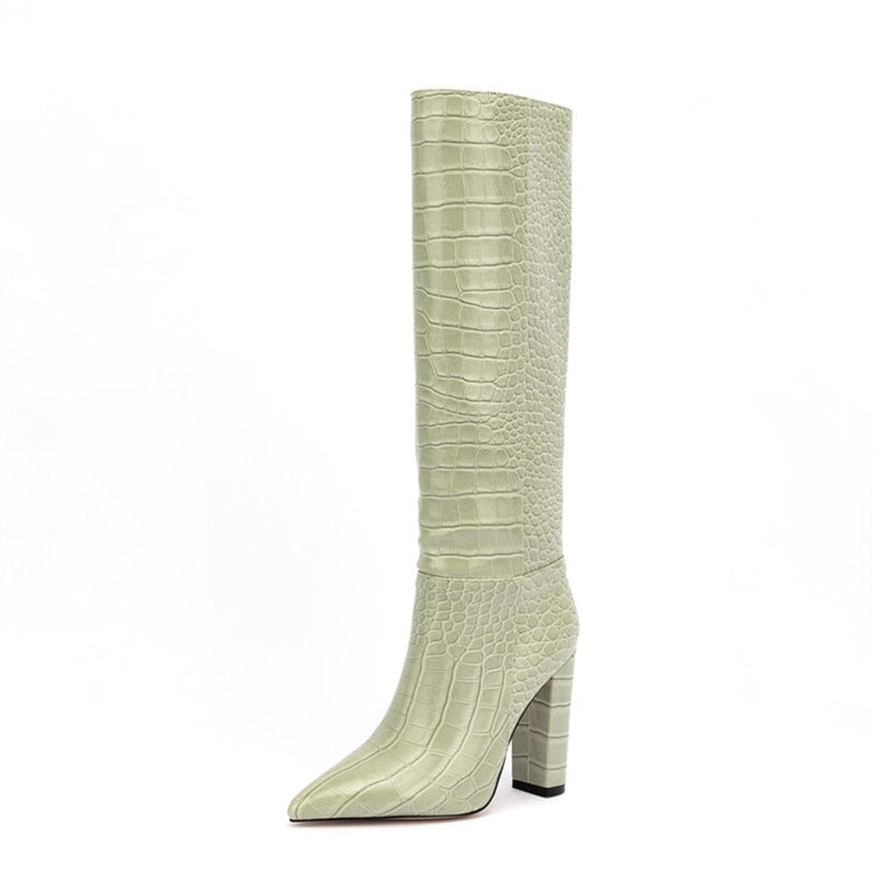 Luxury Brand Design Female Pointed Toe Knee High Boots Fashion Slip-on High Heels Women Boots Party Office Sexy Shoes
