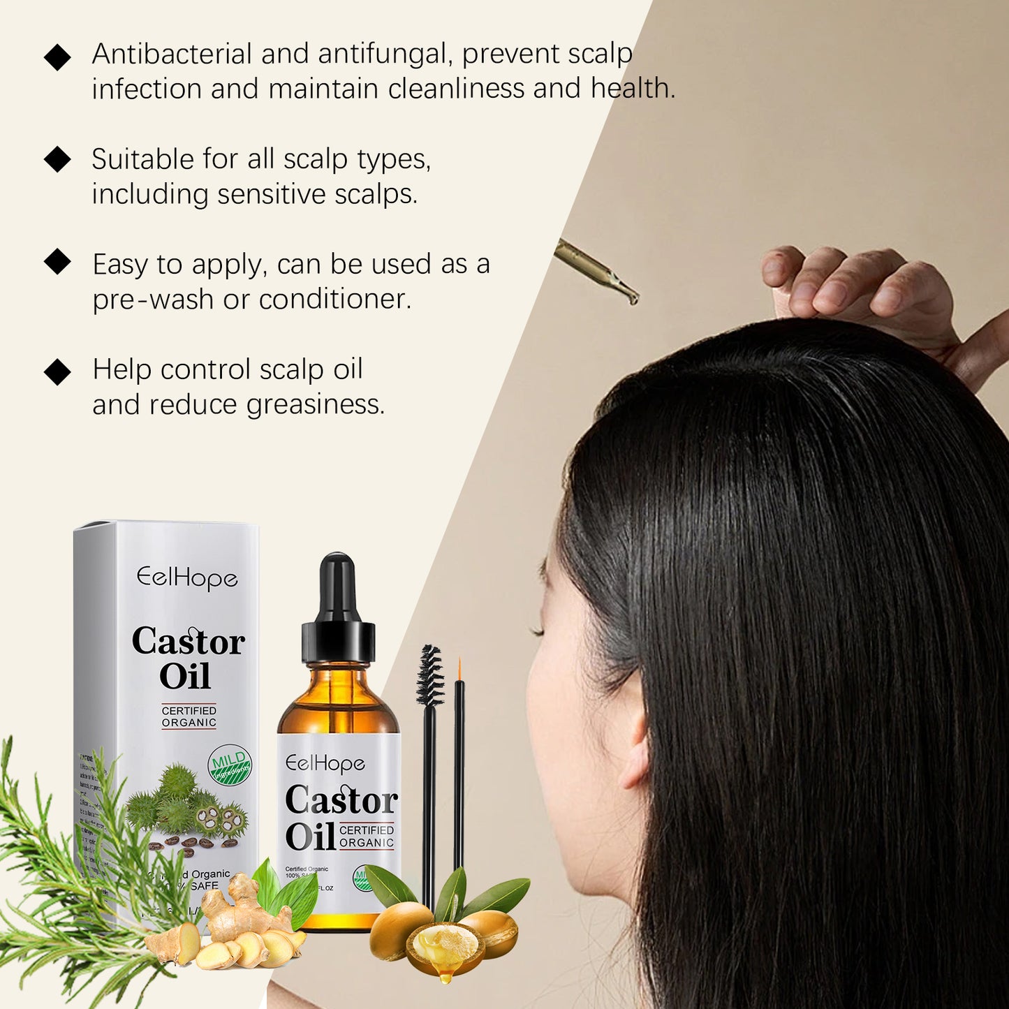 Eelhope Castor Oil Hair Care Solution Moisturizes And Nurses Root Hair Care Solution