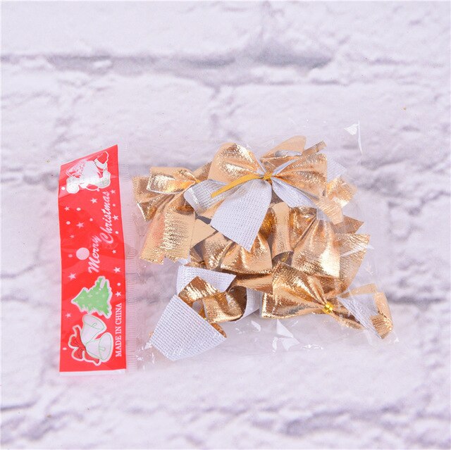 12pcs Gold Christmas Tree Bowknot Xmax Tree Hanging Decorations Xmas Home DIY Ornament Festival Party New Year Decors