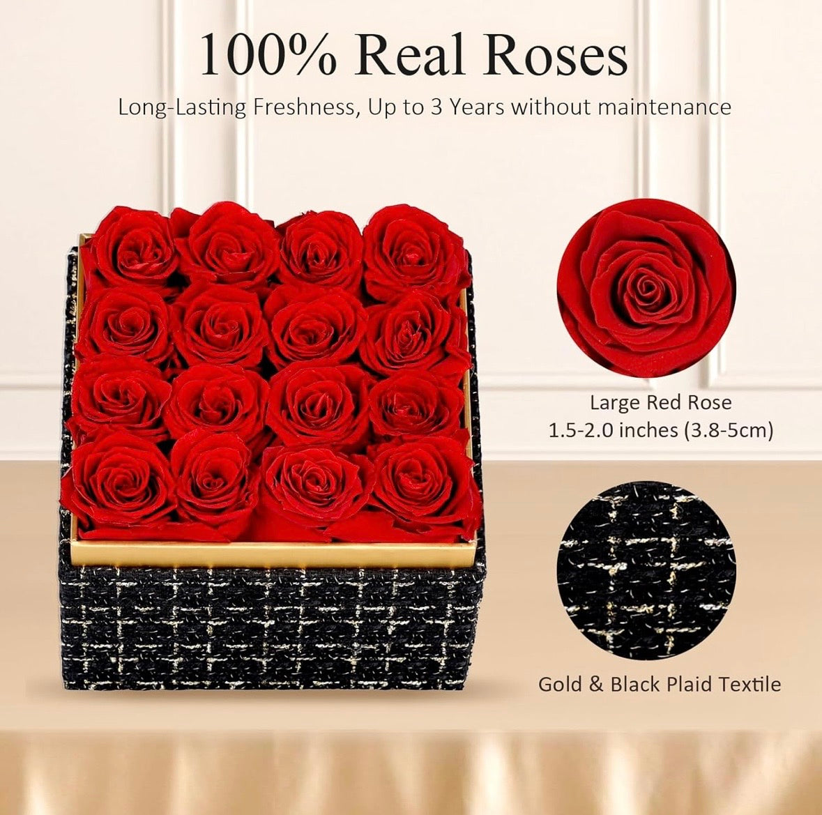 “Chic Thrills” 16 Count Preserved Rose Box, Eternal Pink / Red Forever Flowers Roses in Acrylic Box