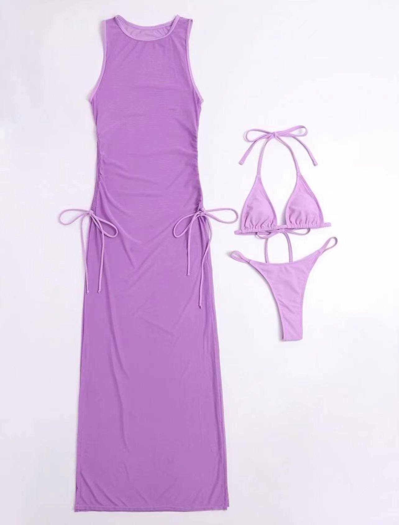 Swimsuit Bikini Women's Bikini Swimsuit New Solid Color Sexy Split Swimsuit 3-Piece Set