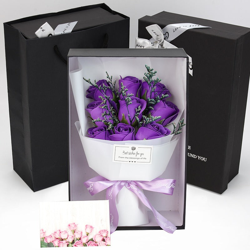 Teacher's Day Gift Eve Valentine's Day Dried Flowers Small Bouquet Of 9 Roses Soap Bouquet Gift Box