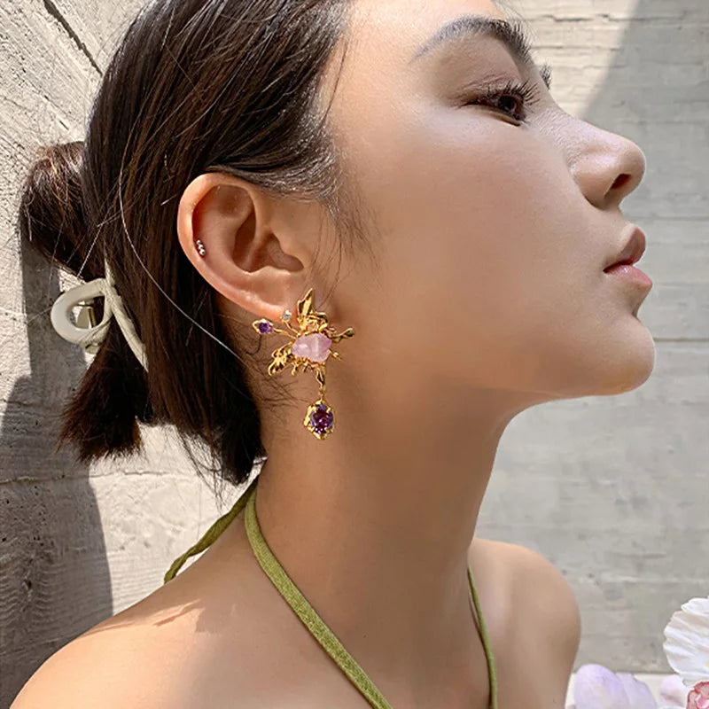 Pearl Pendant Asymmetrical Earrings for Women Senior Sense Temperament Jewelry Girl Gift