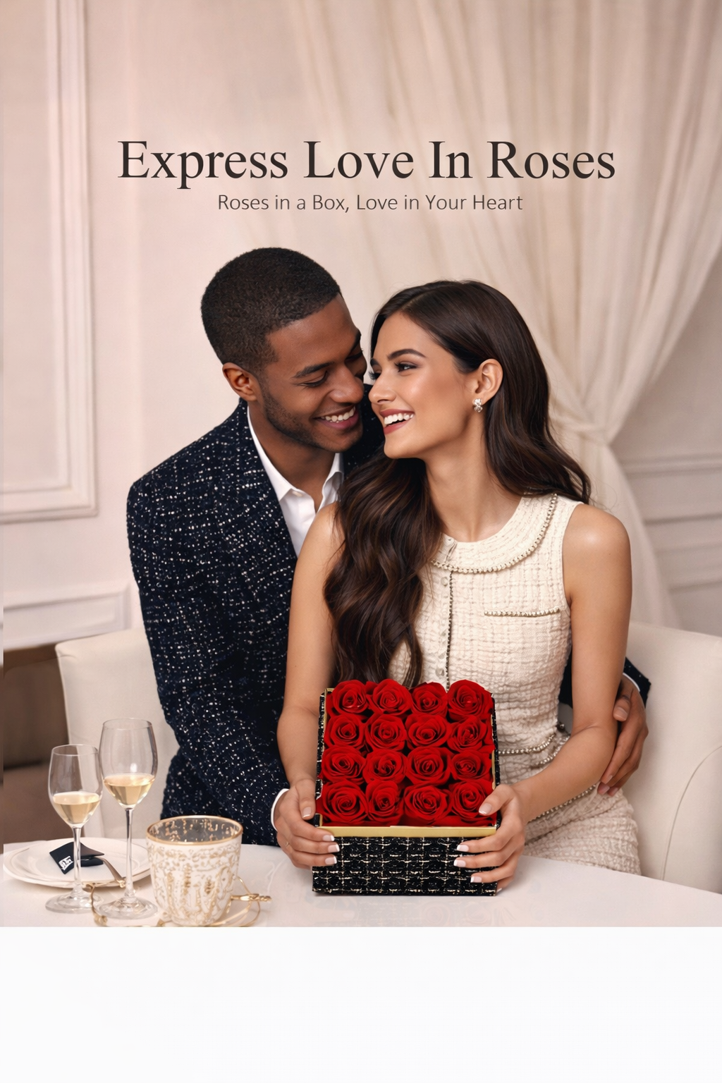 “Chic Thrills” 16 Count Preserved Rose Box, Eternal Pink / Red Forever Flowers Roses in Acrylic Box