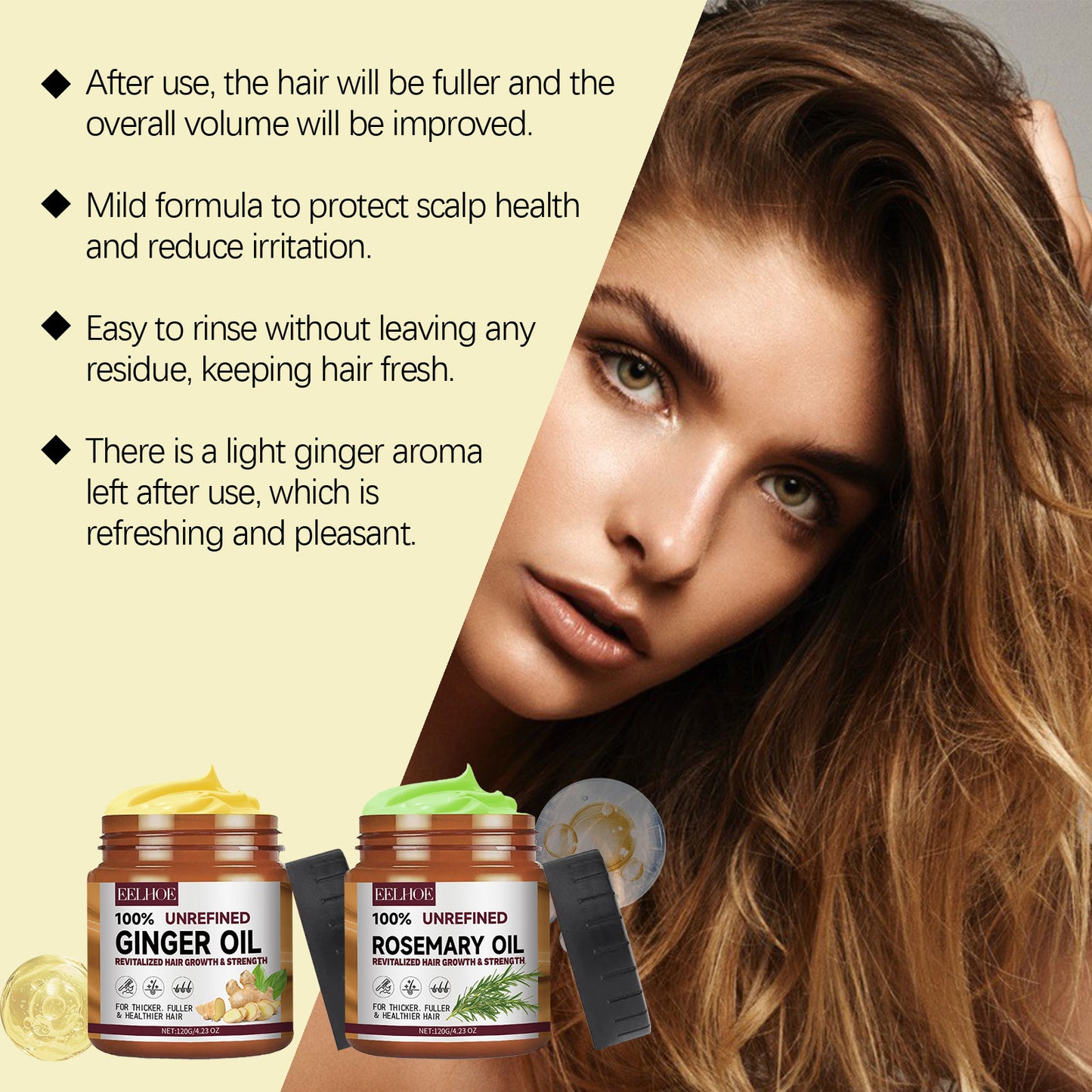 EELHOE Ginger Hair Conditioner Repairs Dry Hair, Moisturizes Hair Strands, Makes Hair Smooth And Improves Frizz