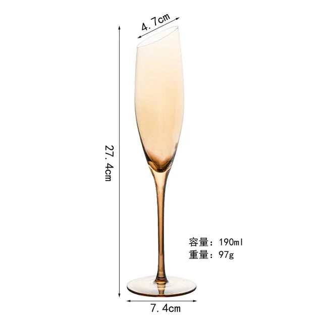 1pcs Nordic Golden Unleaded Crystal Wine Glass Luxury Amber Handmade Champagne Glasses Cocktail Goblet Set Bar Family Drinkware