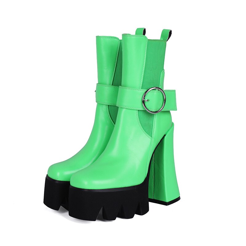 Women's Autumn Short Boots Brand New Square Toe Super High Heel Thick Sole Metal Sexy Stretch Bare Boots 42 Sizes