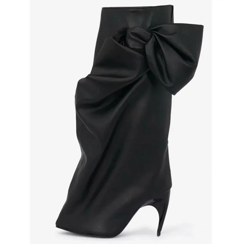 European and American Brand Spicy Girl Bow High Leg Pants and Boots, Women's Fashionable British Style Banquet Runway Shoes